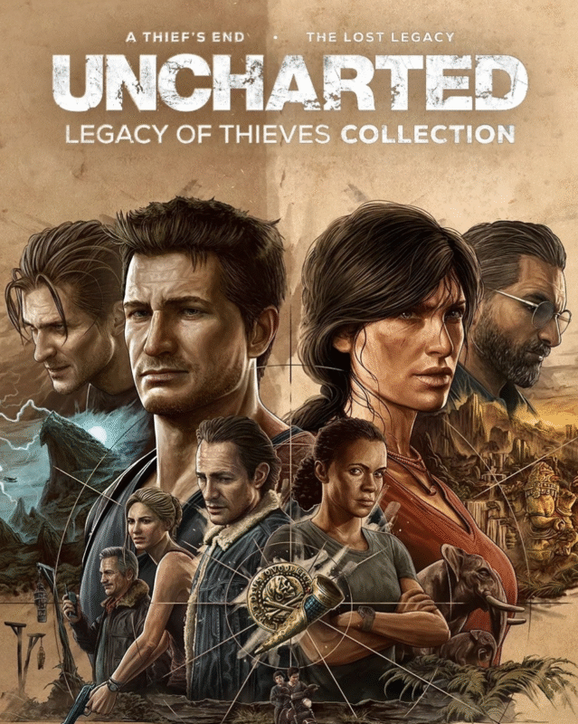 A stunning 4K screenshot from UNCHARTED: Legacy of Thieves Collection showcasing Nathan Drake and Chloe Frazer navigating a lush jungle ruin, with vivid lighting and cinematic detail – 4K wallpaper.