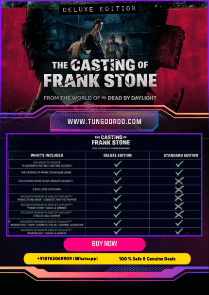 The Casting of Frank Stone Deluxe Edition horror game cover showing intense atmospheric scenes with eerie steel mill backdrop and mysterious characters, immersive cinematic horror experience 4k