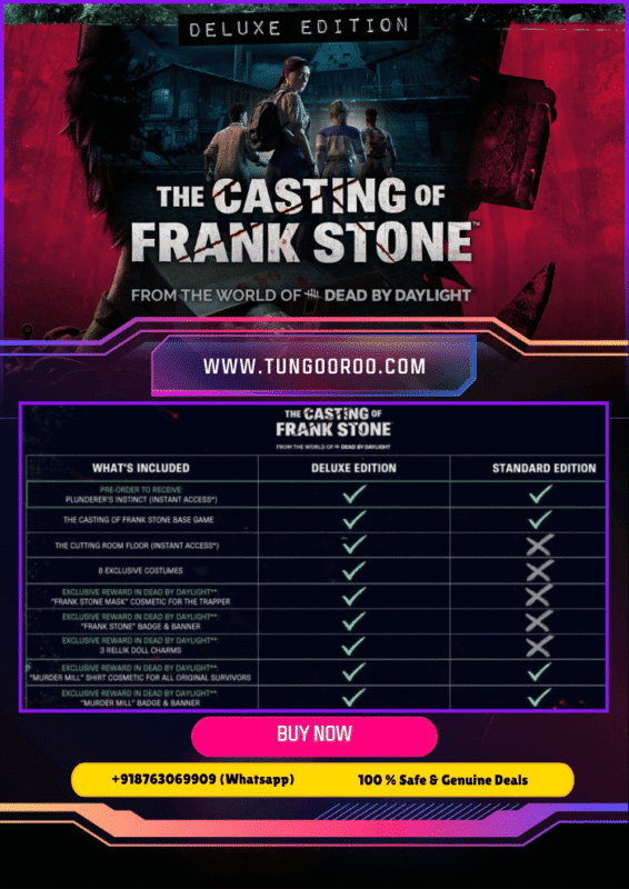 The Casting of Frank Stone Deluxe Edition horror game cover showing intense atmospheric scenes with eerie steel mill backdrop and mysterious characters, immersive cinematic horror experience 4k