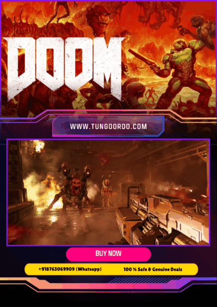 Doom (2016) intense demon-slaying first-person shooter, fast-paced gunplay, brutal glory kills, UAC facility carnage, heavy metal soundtrack, vivid gore and neon hellscape — 4K