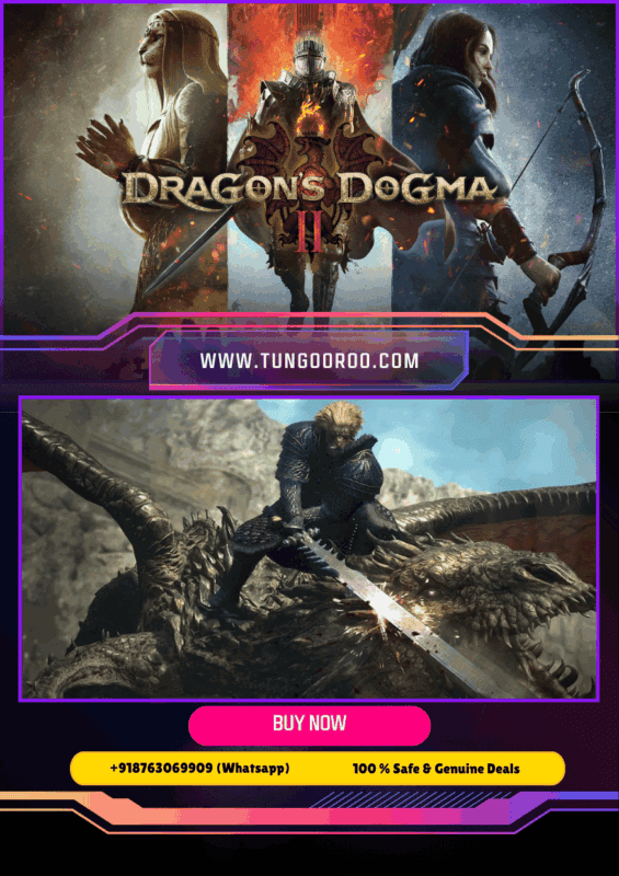 Arisen warrior battling a massive dragon with AI companions in the open fantasy world of Dragon’s Dogma 2, 4K