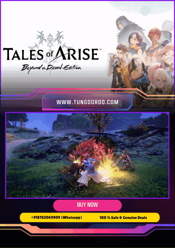 Tales of Arise Beyond the Dawn Edition key art showing Alphen and Shionne wielding blazing astral artes in a vibrant anime JRPG with cinematic boss fights and 20+ hours of new story content 4k