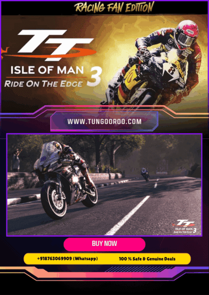 Ultra-realistic 4K screenshot of TT Isle of Man 3 Racing Fan Edition: pro rider leaning into a high-speed corner on the treacherous Isle of Man TT course, sparks flying from tires, stunning Irish Sea backdrop, adrenaline-pumping motorcycle racing action in breathtaking detail 4K.
