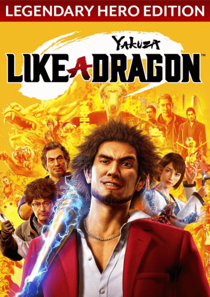 akuza Like a Dragon Legendary Hero Edition gameplay screenshot featuring Ichiban Kasuga in turn-based RPG combat with neon-lit Yokohama city backdrop, cinematic action RPG 4k