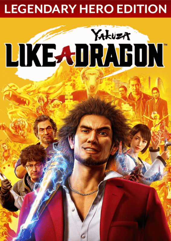 akuza Like a Dragon Legendary Hero Edition gameplay screenshot featuring Ichiban Kasuga in turn-based RPG combat with neon-lit Yokohama city backdrop, cinematic action RPG 4k