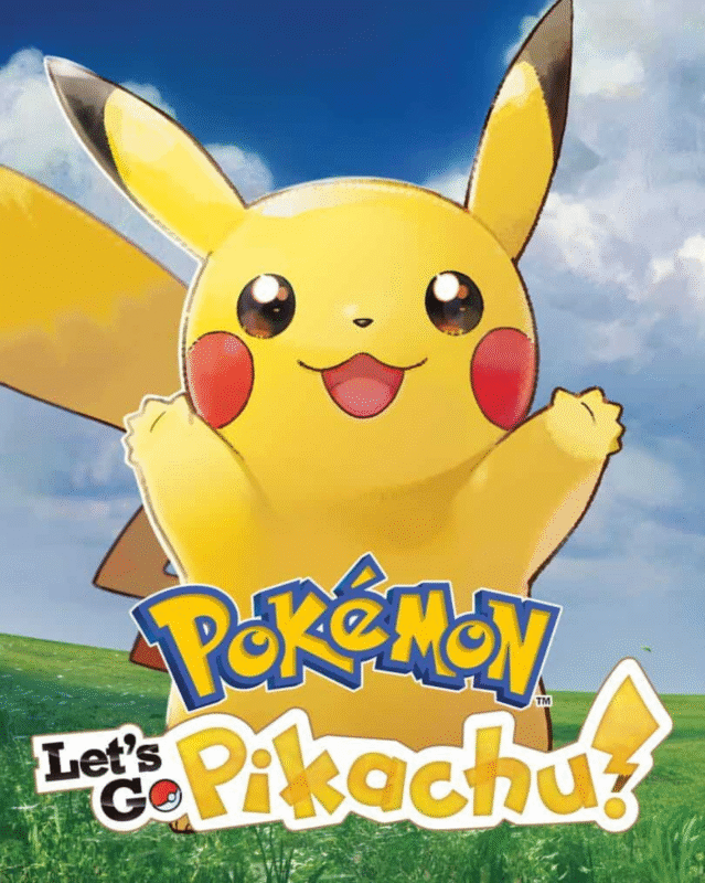 A colorful screenshot from Pokémon: Let’s Go, Pikachu! featuring Pikachu and Trainer battling wild Pokémon in a lush Kanto forest, showcasing the game’s bright anime-style visuals and dynamic catching system.