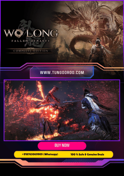 Wo Long: Fallen Dynasty Complete Edition gameplay screenshot showing a warrior wielding a glowing blade while summoning a Divine Beast with dark, mystical backgrounds reflecting the chaotic Later Han Dynasty era.