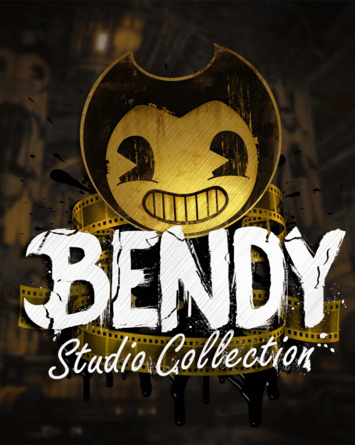 Bendy and the Ink Machine and Bendy and the Dark Revival depicted with spooky animation studio backgrounds, cartoonish horror characters, and intense atmospheric lighting, perfect for 4K wallpaper.