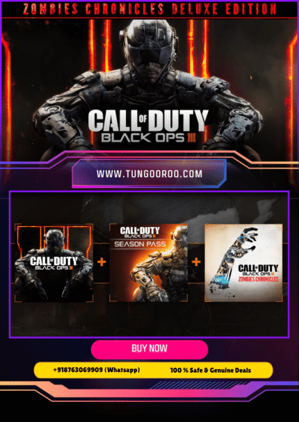 Call of Duty Black Ops III Zombies Deluxe gameplay action with futuristic weapons and hordes of zombies" "Epic undead survival mode in Call of Duty Black Ops III Zombies Deluxe with stunning visuals and players battling zombies in apocalyptic setting 4K