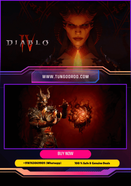 Diablo 4 gameplay showing a fierce battle with demonic enemies and character using abilities in a dark gothic environment. Diablo 4 cinematic with protagonist facing the villain Lilith amidst flames and shadows – 4k