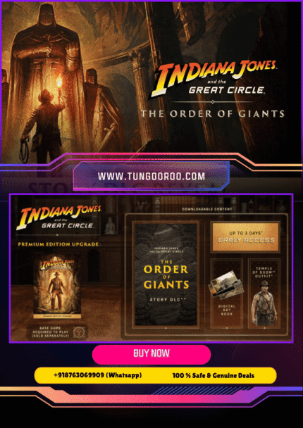 Hero facing colossal Titan in The Order of Giants Story gameplay screenshot The Order of Giants Story stunning fantasy world with giant ruins 4k