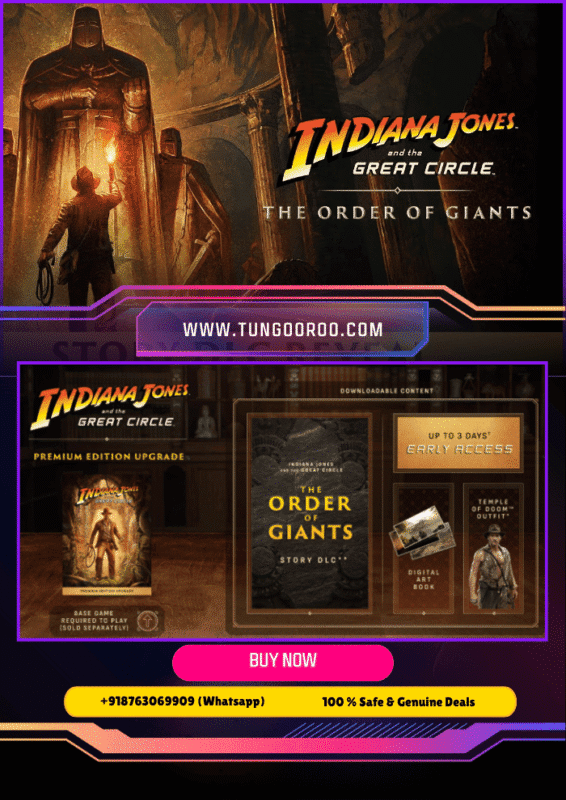 Hero facing colossal Titan in The Order of Giants Story gameplay screenshot The Order of Giants Story stunning fantasy world with giant ruins 4k