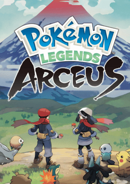 Pokémon Legends Arceus protagonist exploring Hisui region with wild Pokémon in the background" "Epic battle scene in Pokémon Legends Arceus showcasing open world adventure and legendary Arceus in 4K