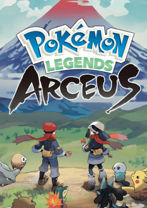 Pokémon Legends Arceus protagonist exploring Hisui region with wild Pokémon in the background" "Epic battle scene in Pokémon Legends Arceus showcasing open world adventure and legendary Arceus in 4K