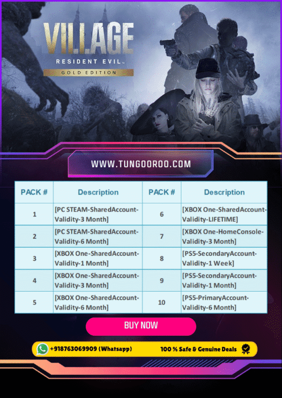 Stunning 4K wallpaper of Resident Evil Village Gold Edition featuring Ethan Winters confronting Lady Dimitrescu in a gothic castle with other iconic villains lurking in the mist. Perfect for horror fans and gamers. (4K wallpaper).