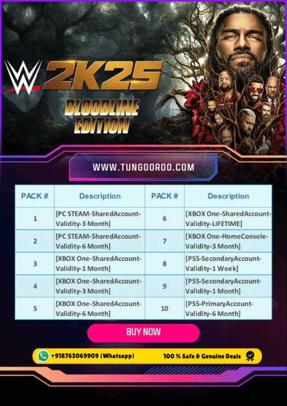 WWE 2K25 Bloodline Edition intense wrestling action featuring Roman Reigns and The Bloodline, immersive arenas, and character customization in stunning 4K wallpaper.