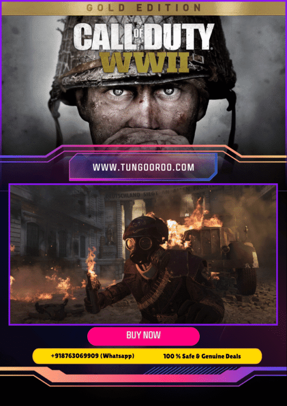 Call of Duty WWII Gold Edition cover art showing epic World War II soldiers in battle with cinematic lighting – 4k