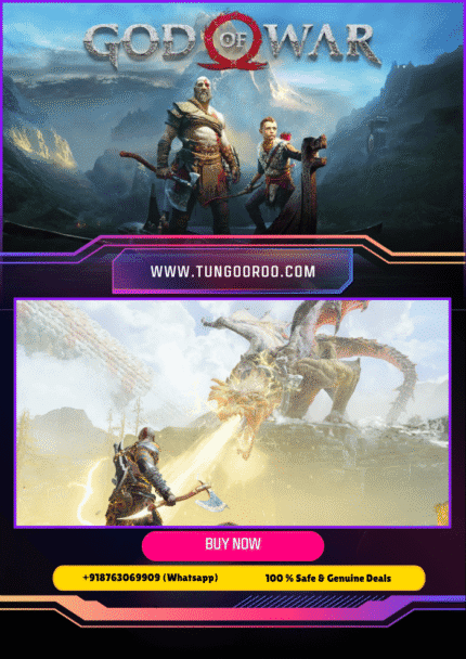 Kratos and Atreus standing together in the Norse wilds, with Kratos wielding the Leviathan Axe and Atreus aiming his bow, cinematic snowy mountain backdrop – God of War 2018 epic 4K