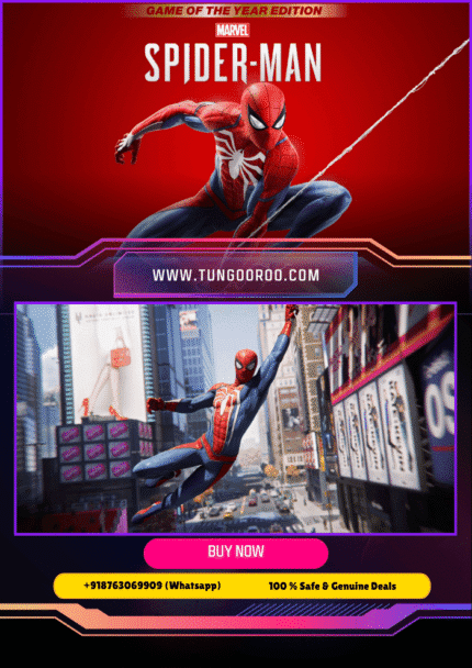 Spider-Man swinging across New York skyscrapers in high-definition remastered visuals, showcasing ray tracing and ultra-smooth performance – cinematic 4K experience