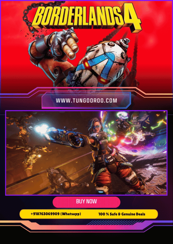 Borderlands 4 official key art showcasing Vault Hunters in explosive chaos, looting weapons, cel-shaded graphics, and intergalactic mayhem 4k