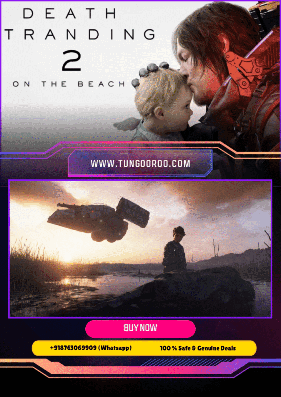 Death Stranding 2 On the Beach official poster artwork in stunning detail, showing Sam Bridges alongside mysterious oceanic landscapes and surreal sci-fi aesthetic – 4k