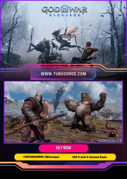 Kratos and Atreus battling Norse gods in a snowy mythological world – cinematic visual from God of War Ragnarök 4K