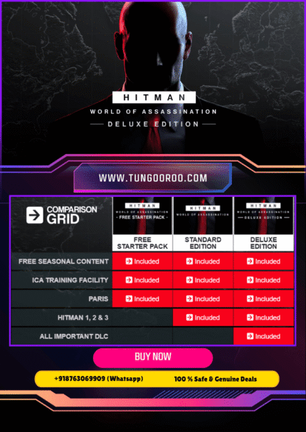 Agent 47 stealthily navigates a richly detailed mansion, ready for the next high-profile assassination mission in HITMAN World of Assassination Deluxe Edition, all DLC features visible in the iconic environment, 4k