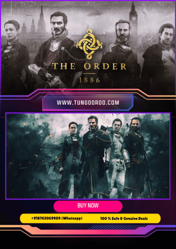 Screenshot of The Order: 1886 showing cinematic Victorian London with knights fighting half-breeds in stunning detail, ultra realistic graphics – 4k