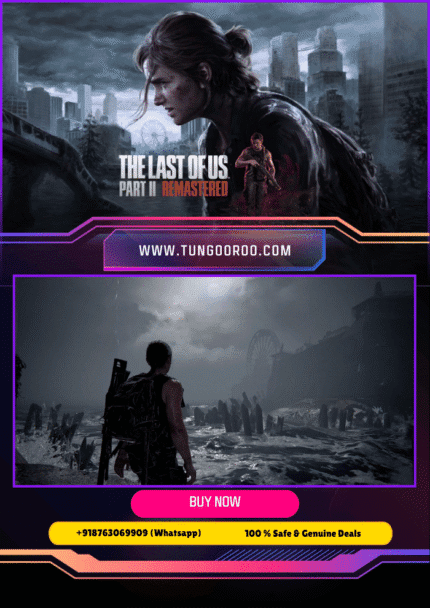 The Last of Us Part II Remastered cover art showcasing Ellie armed with a rifle in a dark, post-apocalyptic setting with 4K textures and next-gen detail – 4k