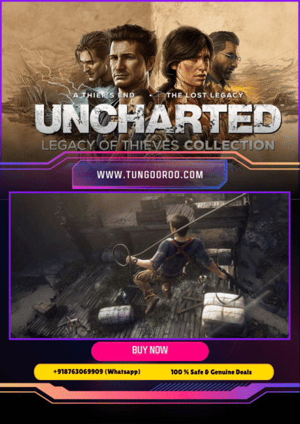 Uncharted: Legacy of Thieves Collection key art featuring Nathan Drake and Chloe Frazer in cinematic, treasure-hunting action — 4K