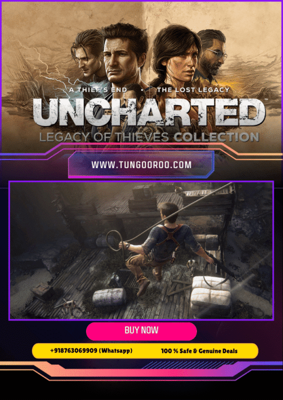 Uncharted: Legacy of Thieves Collection key art featuring Nathan Drake and Chloe Frazer in cinematic, treasure-hunting action — 4K