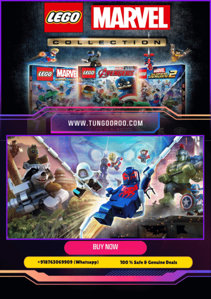 LEGO® Marvel Collection game cover featuring iconic Marvel superheroes like Iron Man, Spider-Man, and Captain America in blocky LEGO style – 4k