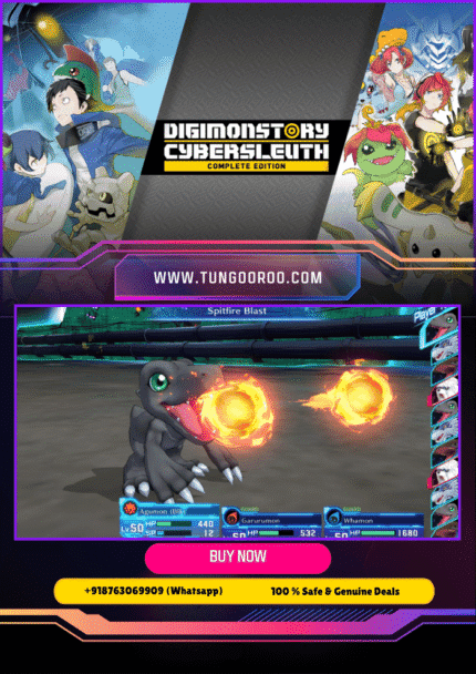 Action-packed Digimon battle scene with vibrant creatures and cyber sleuths in a digital world
