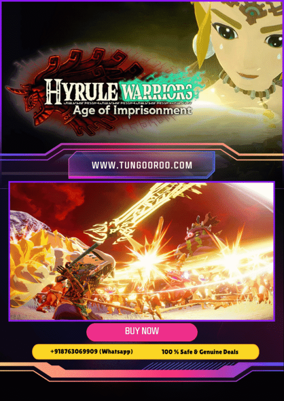 Epic battle scene from Hyrule Warriors: Age of Imprisonment featuring iconic characters and Zonai devices in action 4k