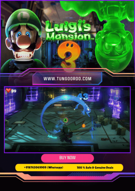 Luigi exploring a spooky hotel hallway with Gooigi helping to solve puzzles in Luigi’s Mansion 3, featuring vibrant ghost-catching action 4k