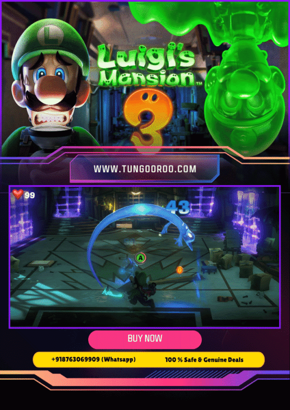 Luigi exploring a spooky hotel hallway with Gooigi helping to solve puzzles in Luigi’s Mansion 3, featuring vibrant ghost-catching action 4k