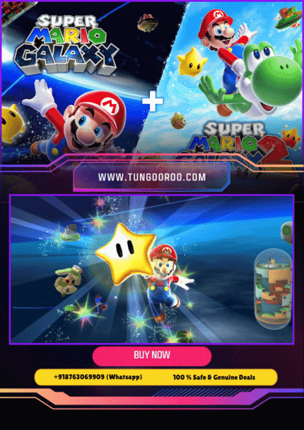 Super Mario Galaxy 1+2 iconic cosmic platforming adventure with Mario, Yoshi, and power-ups exploring galaxies and stars in vibrant 4K