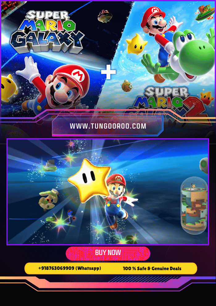 Super Mario Galaxy12 Super Mario Galaxy 1+2 iconic cosmic platforming adventure with Mario, Yoshi, and power-ups exploring galaxies and stars in vibrant 4K