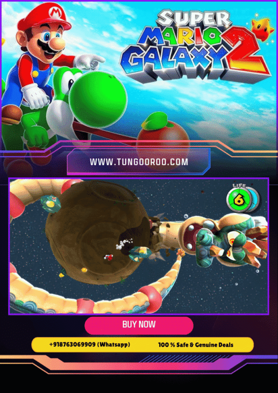 Super Mario Galaxy 2 gameplay featuring Mario riding Yoshi across vibrant outer space planets with dynamic gravity effects 4k