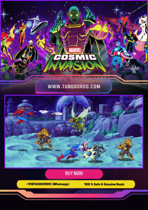 MARVEL Cosmic Invasion gameplay screenshot featuring Iron Man, Captain Marvel, and Thor battling galactic warlords in a space arena – ultra-realistic lighting and 4K textures, cinematic explosion effects – 4k