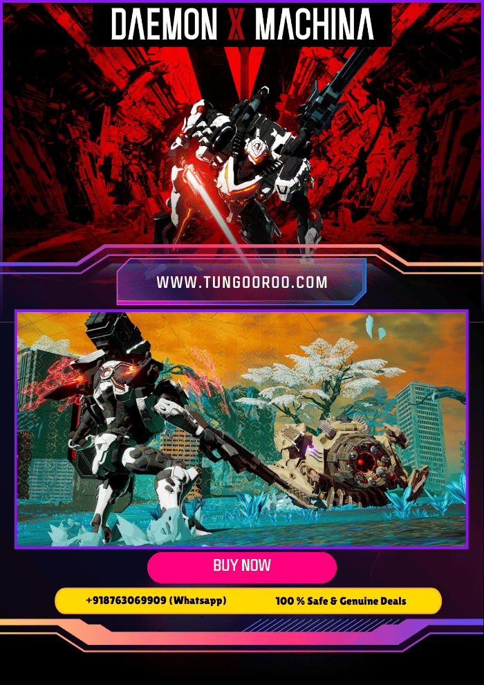 DAEMON X MACHINA Mecha warriors battle across a post-apocalyptic wasteland with futuristic weapons in DAEMON X MACHINA video game – cinematic combat scene rendered in 4K