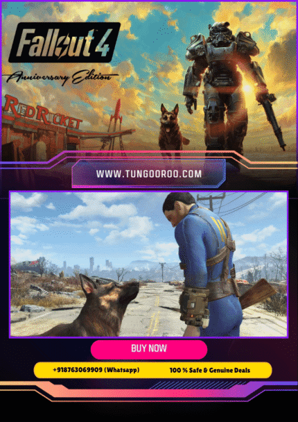 Epic 4K screenshot of the Lone Survivor exploring a nuked Boston wasteland in Fallout 4 Anniversary Edition, with mutants, power armor, and Vault-Tec vibes in stunning detail 4K.