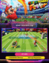 Vibrant 4K screenshot of Mario smashing a fiery tennis serve in Mario Tennis™ Fever, with Luigi diving for a smash return on a colorful Mushroom Kingdom court, explosive effects and cheering Toads in the background 4K