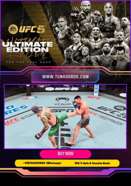 Epic UFC 5 Ultimate Edition gameplay screenshot: fighters clashing in stunning 4K octagon arena with realistic strikes, blood, and crowd hype – ultimate MMA fighting experience in hyper-realistic detail 4K.
