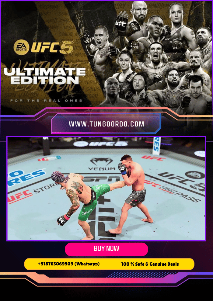 Epic UFC 5 Ultimate Edition gameplay screenshot: fighters clashing in stunning 4K octagon arena with realistic strikes, blood, and crowd hype – ultimate MMA fighting experience in hyper-realistic detail 4K.