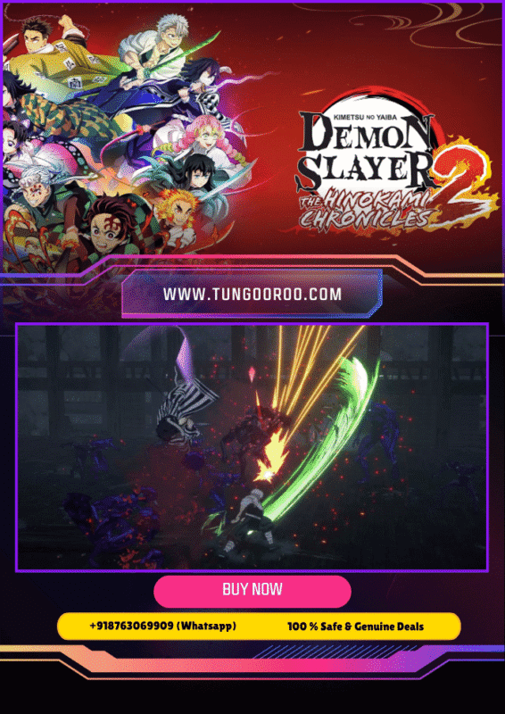 Epic 4K screenshot of Tanjiro Kamado unleashing Hinokami Kagura flames against ruthless demons in Demon Slayer -Kimetsu no Yaiba- The Hinokami Chronicles 2, showcasing intense anime combat, Water Breathing slashes, and stunning PS5 visuals 4K