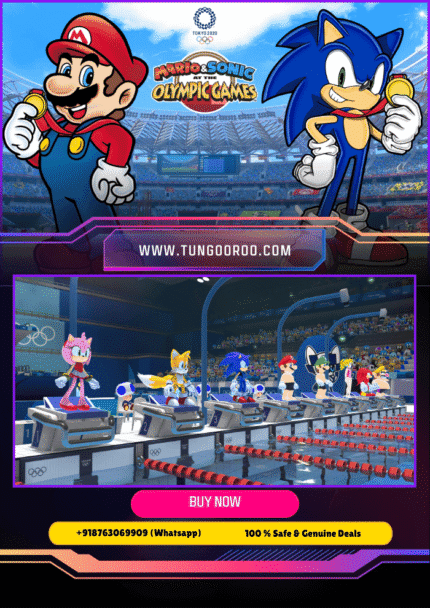 Vibrant 4K screenshot of Mario and Sonic sprinting in Olympic stadium, jumping hurdles with explosive energy in Mario & Sonic at the Olympic Games Tokyo 2020 – ultimate Nintendo Sega sports crossover 4K