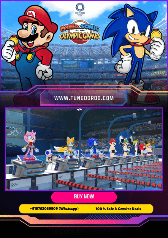 Vibrant 4K screenshot of Mario and Sonic sprinting in Olympic stadium, jumping hurdles with explosive energy in Mario & Sonic at the Olympic Games Tokyo 2020 – ultimate Nintendo Sega sports crossover 4K