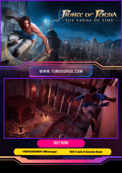 Epic 4K screenshot of Prince of Persia: The Sands of Time hero rewinding time mid-leap over ancient Persian traps in stunning remastered visuals, dagger gleaming, palace crumbling – ultimate action-adventure nostalgia 4K.