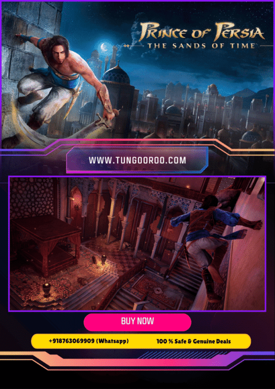Epic 4K screenshot of Prince of Persia: The Sands of Time hero rewinding time mid-leap over ancient Persian traps in stunning remastered visuals, dagger gleaming, palace crumbling – ultimate action-adventure nostalgia 4K.